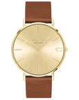 Coach Charles 41 mm – Reloj Dorado Cuarzo con Correa de Cuero Marrón (Unisex)
