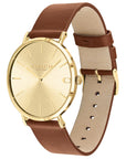 Coach Charles 41 mm – Reloj Dorado Cuarzo con Correa de Cuero Marrón (Unisex)
