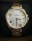 Coach Grayson Stainless Gold Bracelet Watch 36 Tea Rose Crystal Heart C Marker